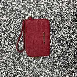 Steve Madden Red All-Over Embossed Logo Btrell Double Zip Wristlet Wallet
